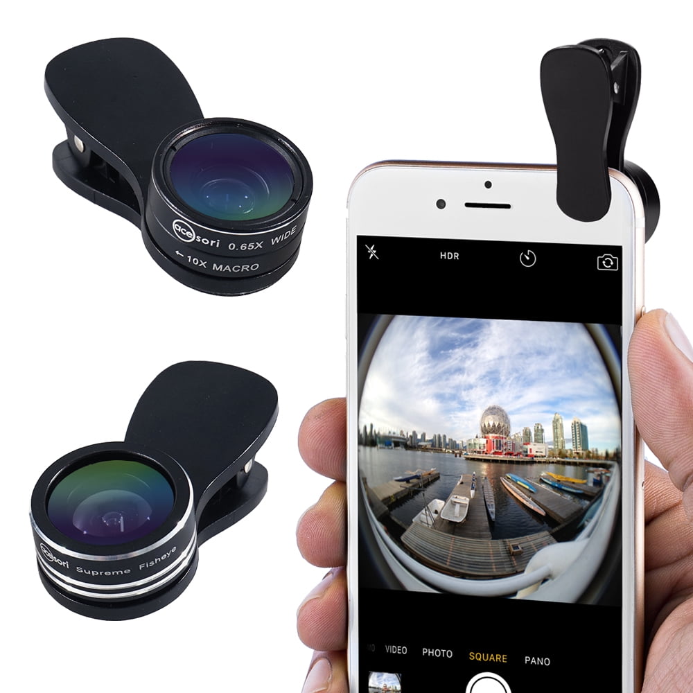 Acesori LensClip Smartphone ClipOn Lens Kit w/ Fisheye, Wide Angle