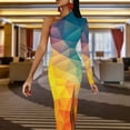 thumbnail image 4 of Abstract Multi Color Cubizm Painting Half Dleeve Split Dress summer women"s dress loose women"s dress Prom gown, 4 of 6