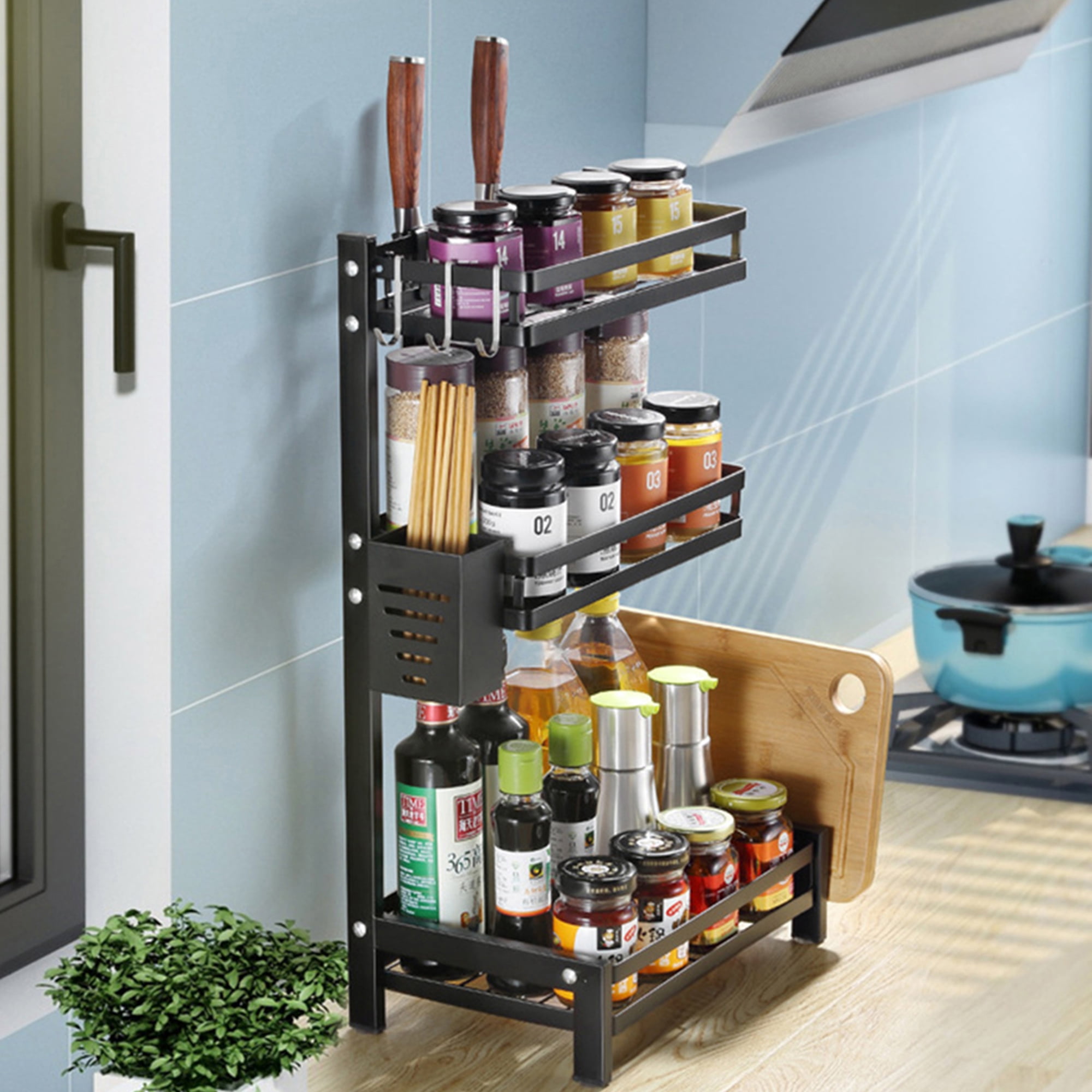 2-Tier Standing Spice Rack Organizer Shelf Holder Storage for Kitchen Countertop 