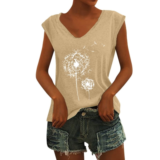 Playeras,Blusas y Tops,Ropa para Mujer Camisetas Sin Mangas Mujer Camisetas casuales de manga corta para mujer, blusas básicas de verano con cuello en V, blusa suelta (Yellow, L)