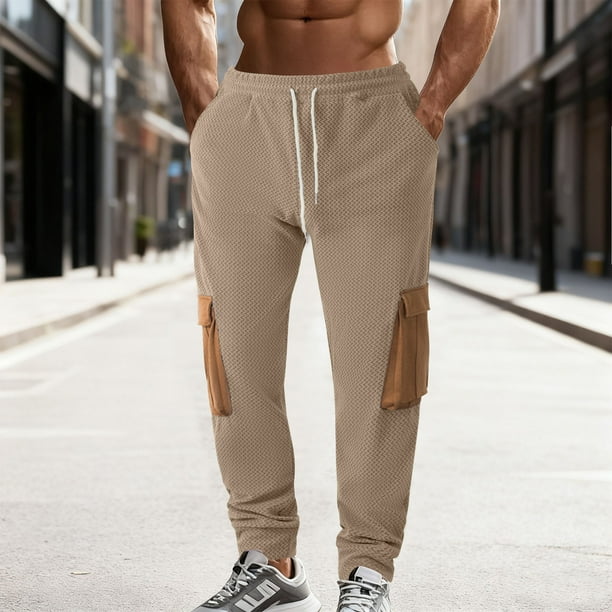 Ceisia Men Solid Color Corduroy Drawstring Pants Elastic Waist Tapered Leg Gift Trousers