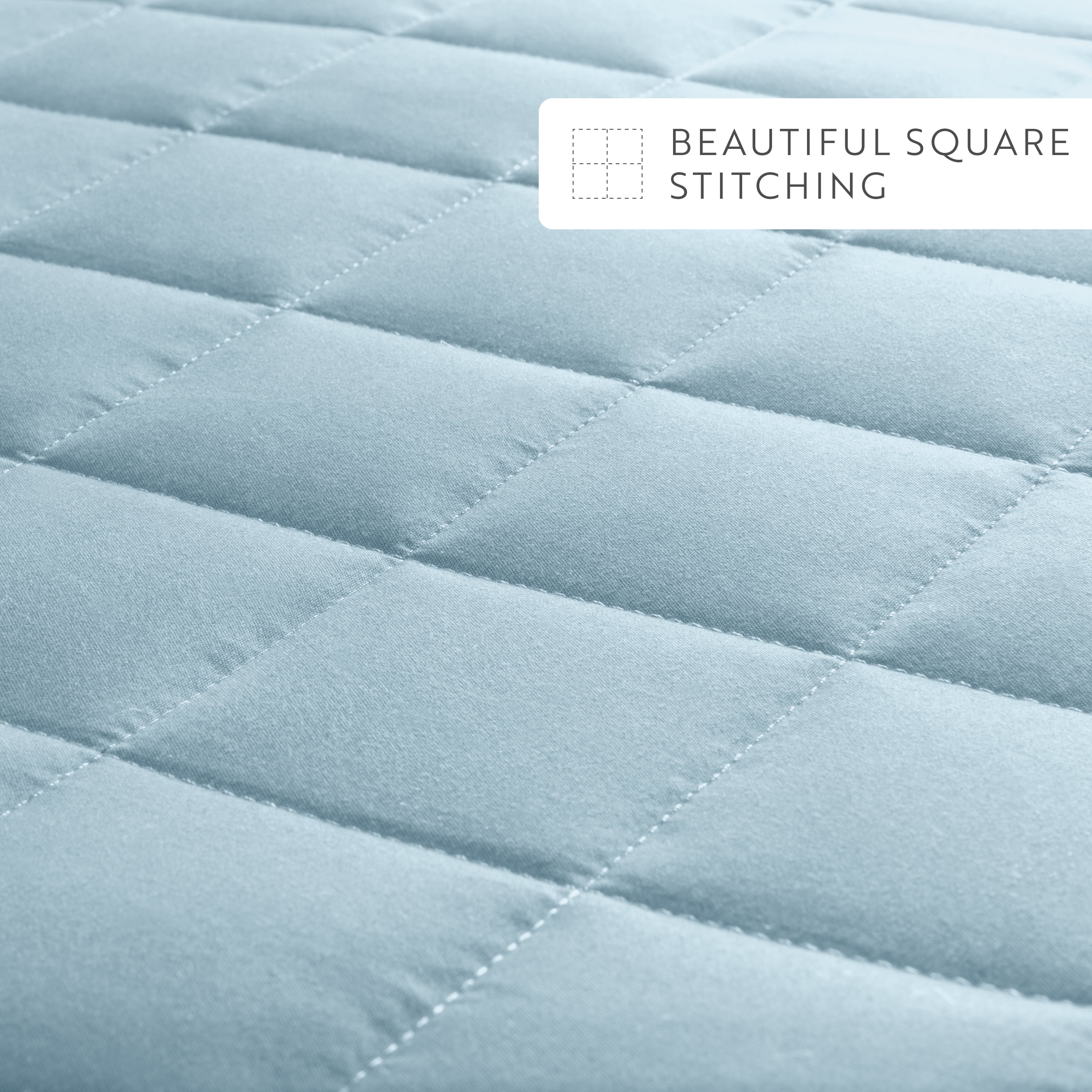 Noble Linens Pale Blue Square Pattern Quilted Coverlet Set, Full/Queen