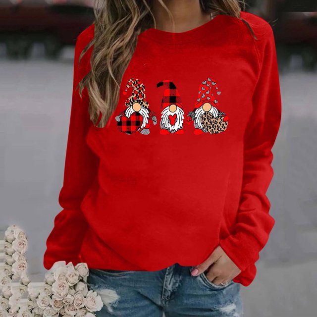 Qiopertar Mode Femmes Imprimé Col Rond Pull Tops Manches Longues Blouse Confortable Chandail en Molleton Offres de la Semaine Liquidation Moins de 5$ jusqu'à 90 % de Réduction