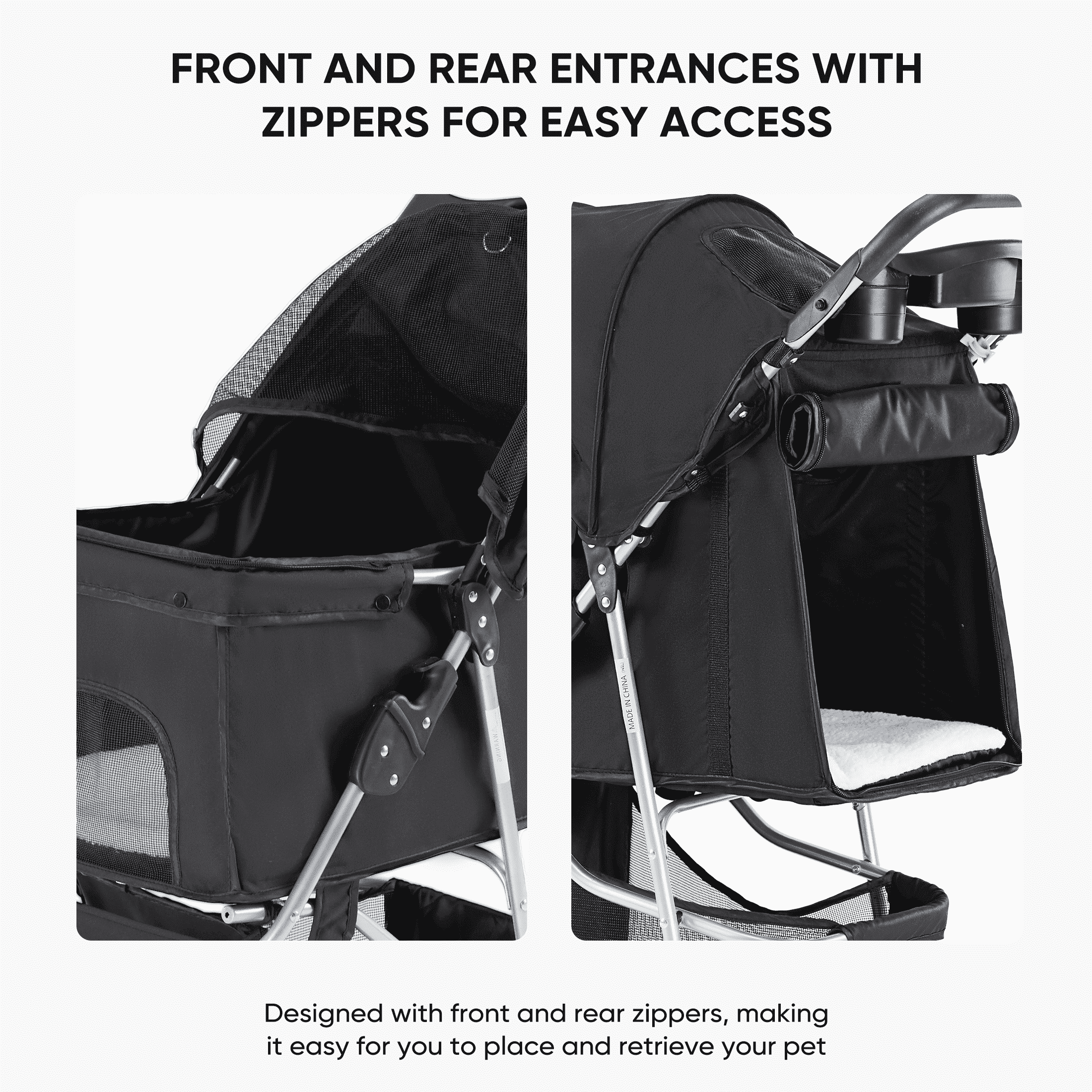 MAYEERTY Foldable Pet Stroller for Small-Medium Dogs/Cats with Storage Basket