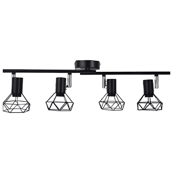 4-Light Track Bar Lighting, Modern Black Kitchen Ceiling Light with Adjustable Heads & Geometric Shade, 24 x 3.5 x 4.3 in / 61 x 9 x 11 cm, E14 Socket