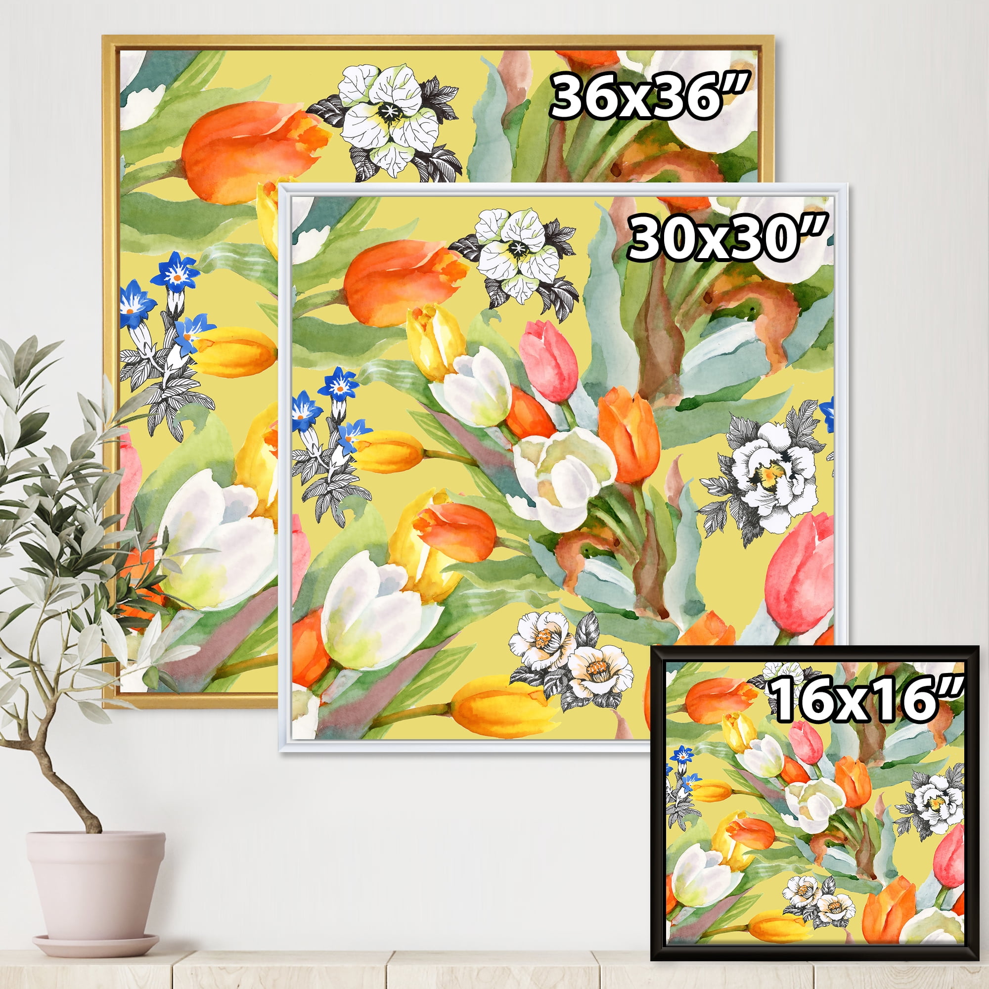 Designart 'Blooming Orange and White Tulips IV' Traditional Framed Canvas Wall Art Print