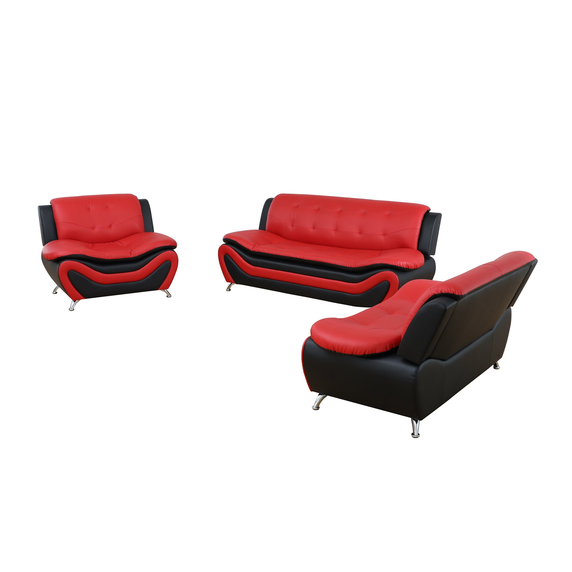 Aukfa 3 Piece Sofa Set - 76.5" Upholstered 3 Seat Sofa Couch for Living Room Bedroom, Leather, Red