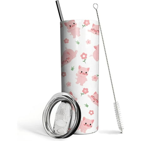

Pig Tumbler with Lid and Straw- Cute Pig Gifts for Pig Lovers- Pink Kawaii Pig Cup Coffee Mug Skinny Tumbler Water Bottle- Metal Thermal Insulated Tumblers 20 Oz -Pig stuff Decor -Birthday Gifts