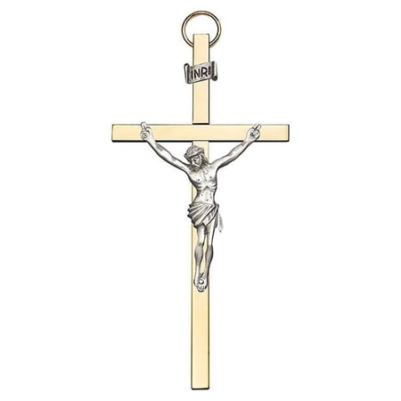 4 inch Antique Gold Crucifix on a Polished Brass Cross