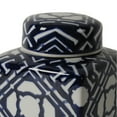 thumbnail image 3 of 10 Inch Lidded Jar, Porcelain Construction, Deep Blue Graphic Trellis- Saltoro Sherpi, 3 of 5