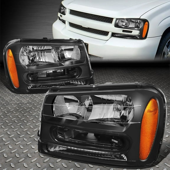 NUVISION for 02-09 Chevy Trailblazer EXT Black Housing Amber Corner Headlight Head Lamps