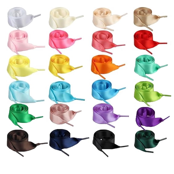 24 Pairs Flat Satin Ribbon Shoelaces 47 Inch, 3/4" Wide Colorful Shoe Laces for Women Sneakers Athletic Shoes Boots Casual Shoes Replacement