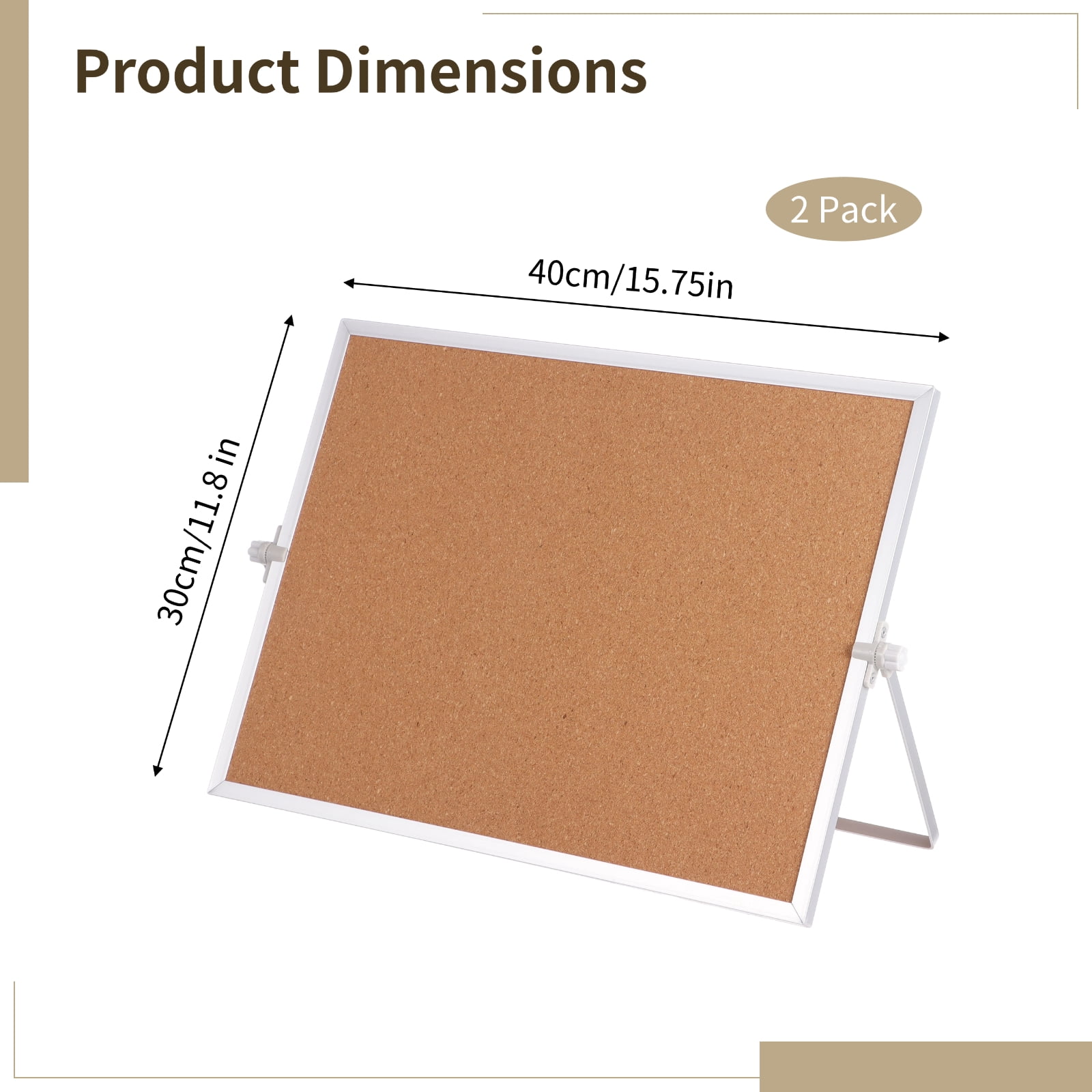 2 Pcs Cork Board, Desk Cork Bulletin Board for Home Office, Double-Sided Aluminum Hanging Bulletin Board Set, Includes 28 Push Pins, 15.75 x 11.81 in