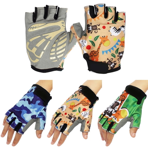 Cheers.US Girls Boys Non-Slip Cycling Gloves Shock-Absorbing Bicycle Scooter Bicycle Riding Fingerless Gloves Children Kids Breathable Sports Gloves for Bike Skateboard Roller Skating Biking Climbing