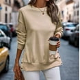 thumbnail image 6 of Sweatshirt for Women Ribbed Hoodie Longline Oversized Workout Style Women's Casual Round Neck Hoodie Split Hem Button Detail Pullover Sweatshirt For Everyday Wear Outing And Light Sports, 6 of 7