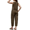 thumbnail image 3 of INSPIRE CHIC Gingham Pants Set for Women's 2 Piece Outfits Sleeveless Crop Top and Lounge Wide Leg Pants XL Dark Khaki, 3 of 6