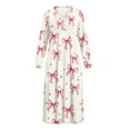 thumbnail image 5 of Tutolipy Bow Printed Nightgowns for Women V Neck Sleepwear Full Length Nightshirts Long Sleeve Loungewear for Home, XL, 5 of 7