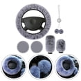 thumbnail image 2 of Steering Wheel Cover Handbrake Cover Steering Universal Wheel Cover Car Fur Wool black, 2 of 4