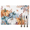 thumbnail image 2 of Fall Thanksgiving Placemats Set of 2 Orange Blue Grey Pumpkins Maple Leaves Heat Insulated Linen Place Mats, Washable Stain-Proof Table Mats for Dining Tables Holiday Decor 13x19inch, 2 of 9