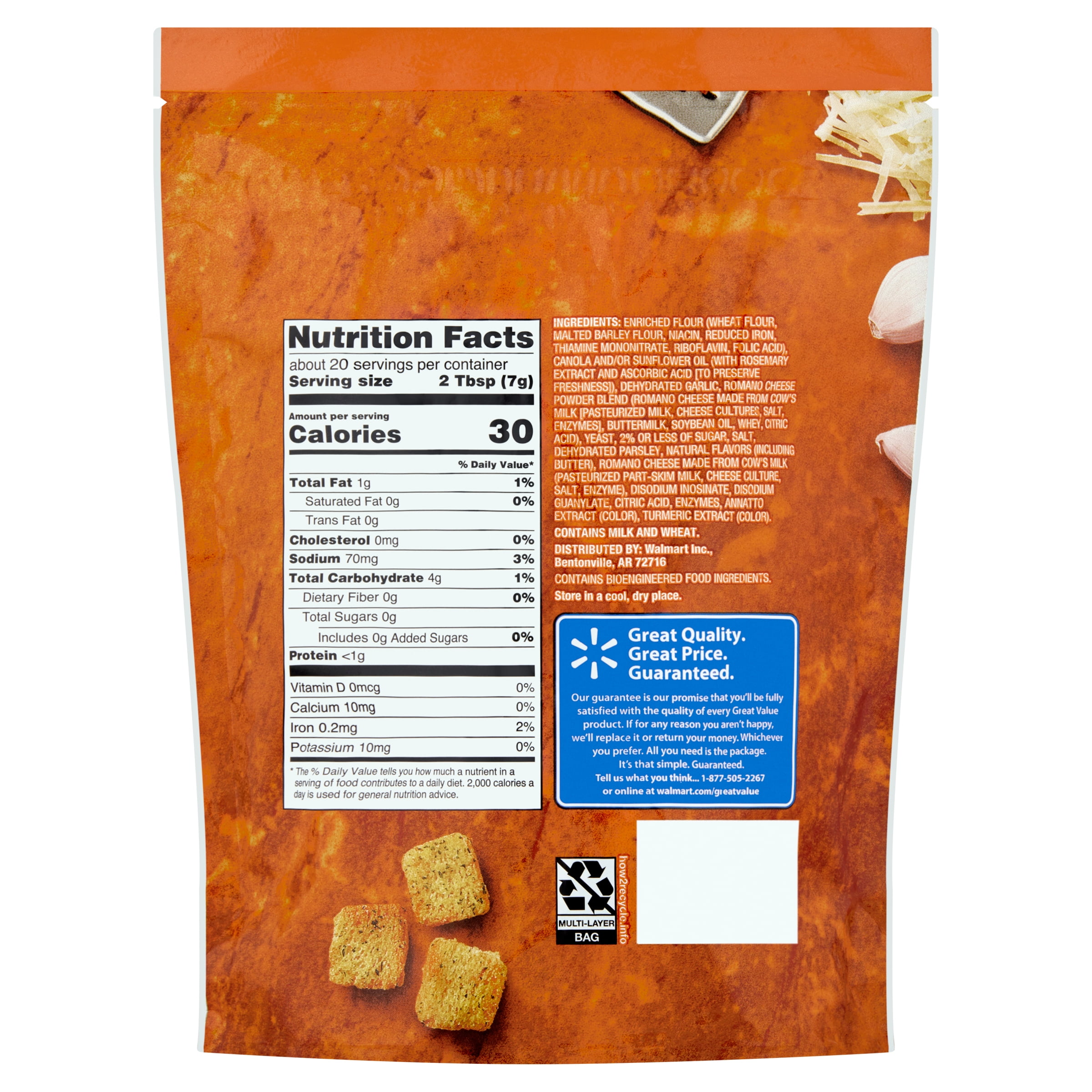 Great Value Cheese & Garlic Seasoned Croutons, 5 oz Resealable Bag