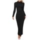 thumbnail image 1 of 2025 Vestido largo ajustado de color liso para mujer: poliéster, cintura imperio, temperamento elegante, lavable a máquina, tallas S-L, contorno de pecho 76-100 cm, 1 of 6
