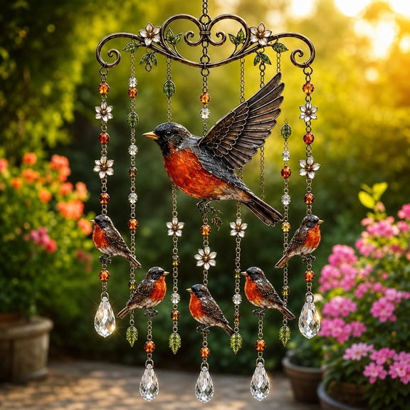 Graceful Hummingbird Wind Chime, Stained Glass & Crystal Sun Catcher Windchime for Outside, Colorful Bird Yard Decorations Outdoor, Memorial Gardening Gift for Women Mom Grandma