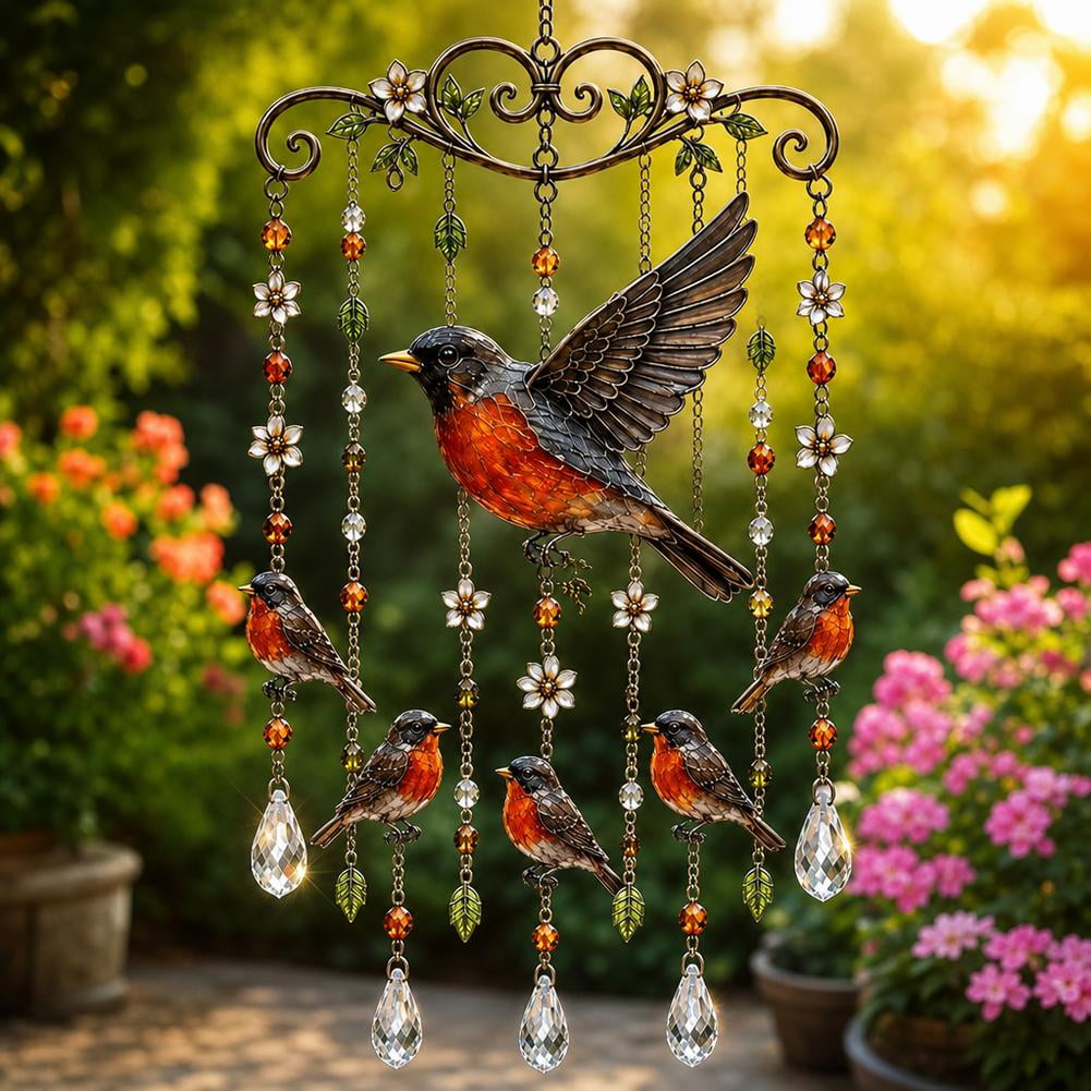 Graceful Hummingbird Wind Chime Stained Glass & Crystal Sun Catcher Windchime for Outside Colorful Bird Yard Decorations Outdoor Memorial Gardening Gift for Women Mom Grandma