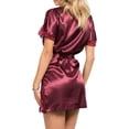 thumbnail image 4 of Satin Lace Trim Robe Short Kimono Style Wrap Sleepwear with Belt, 4 of 4