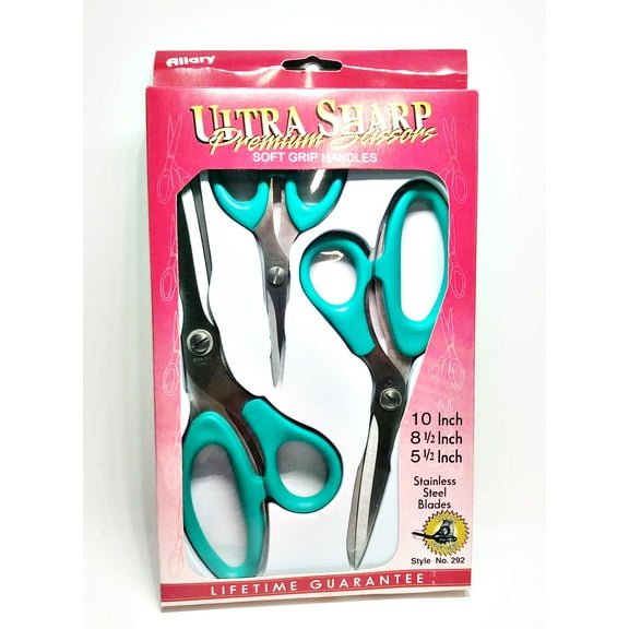 Allary #292 3 Pcs of Ultra Sharp Premium Scissors Soft Grip Handles, Green