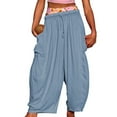 thumbnail image 5 of Women's Casual Loose Comfortable Wide Leg Pants Yoga Sweatpants Comfortable Home Sports Casual Pants Light Blue Large, 5 of 6