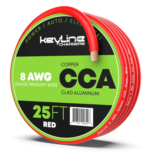 Cargadores Amp Wire KeyLine, calibre 8, 25 pies, CCA rojos