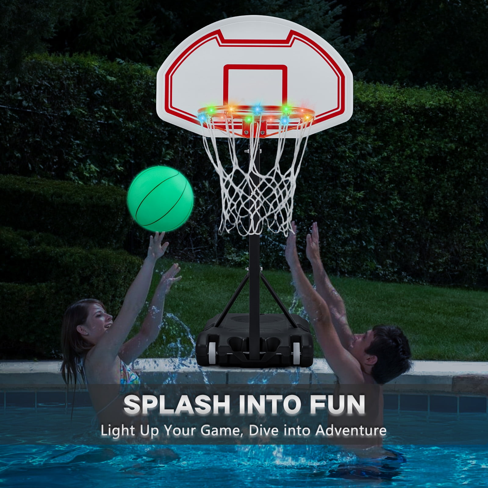 Danrelax 3-4.6 ft LED Pool Basketball Hoop, Poolside Game for Adults & Teens, Red