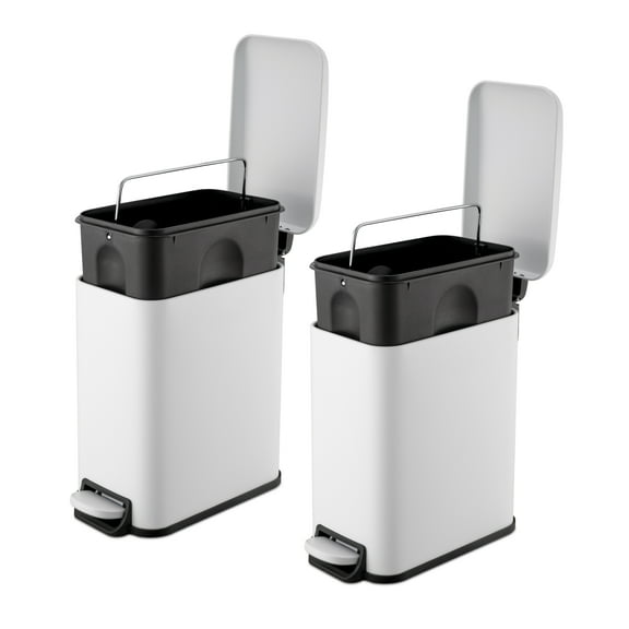 Qualiazero Trash Can, 1.3 Gallon Slim Step On Bathroom Trash Can, Matte White, Pack of 2