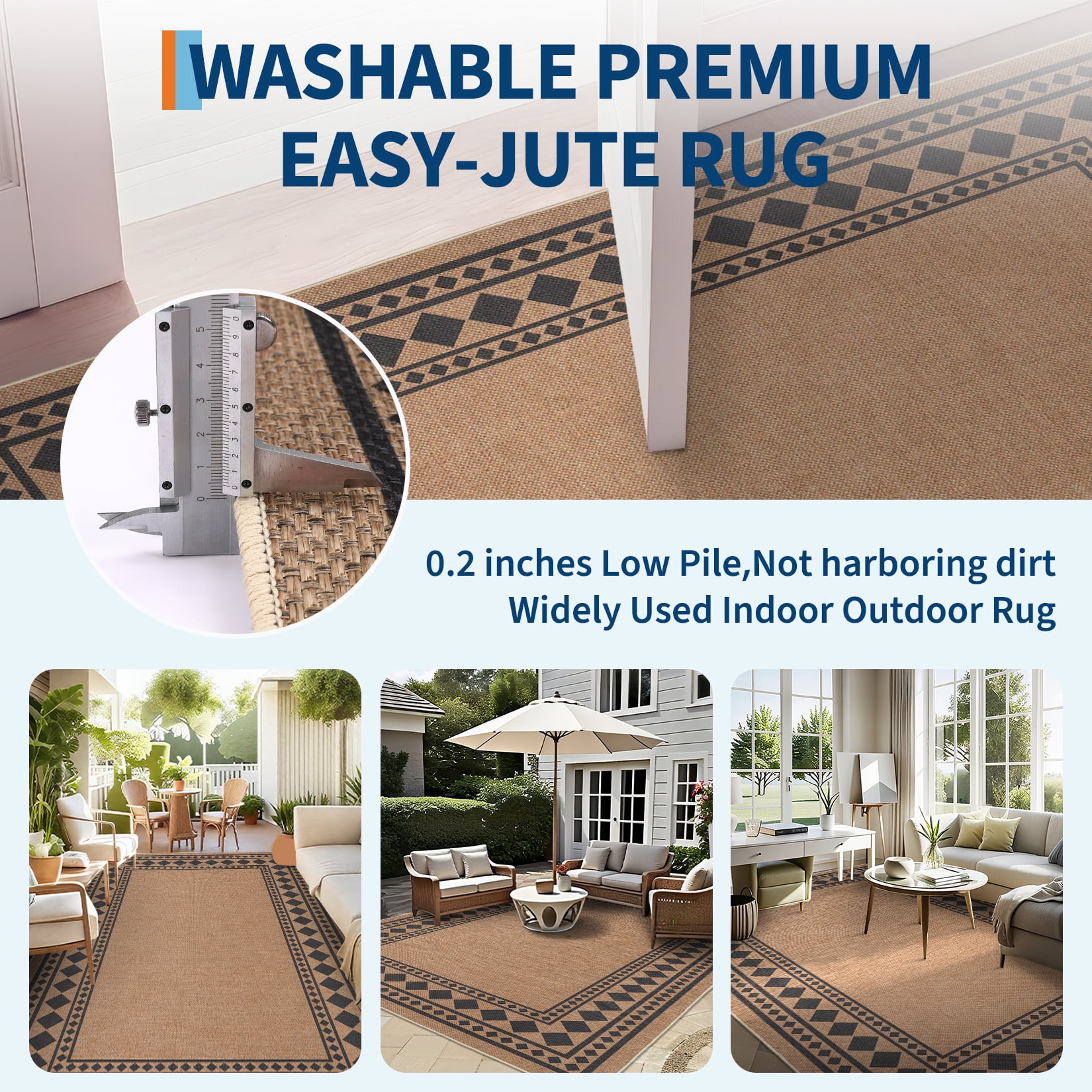 Garvee 5'x7' Modern Bordered Rug Solid Area Rug, Geometric Washable Rugs Stain Resistant Low Pile Rug Non Slip Indoor Outdoor Carpet for Living Room Bedroom Home Office, Coffee