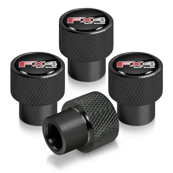 Ford F150 FX4 Off Road in Black on Black Aluminum Tire Valve Stem Caps