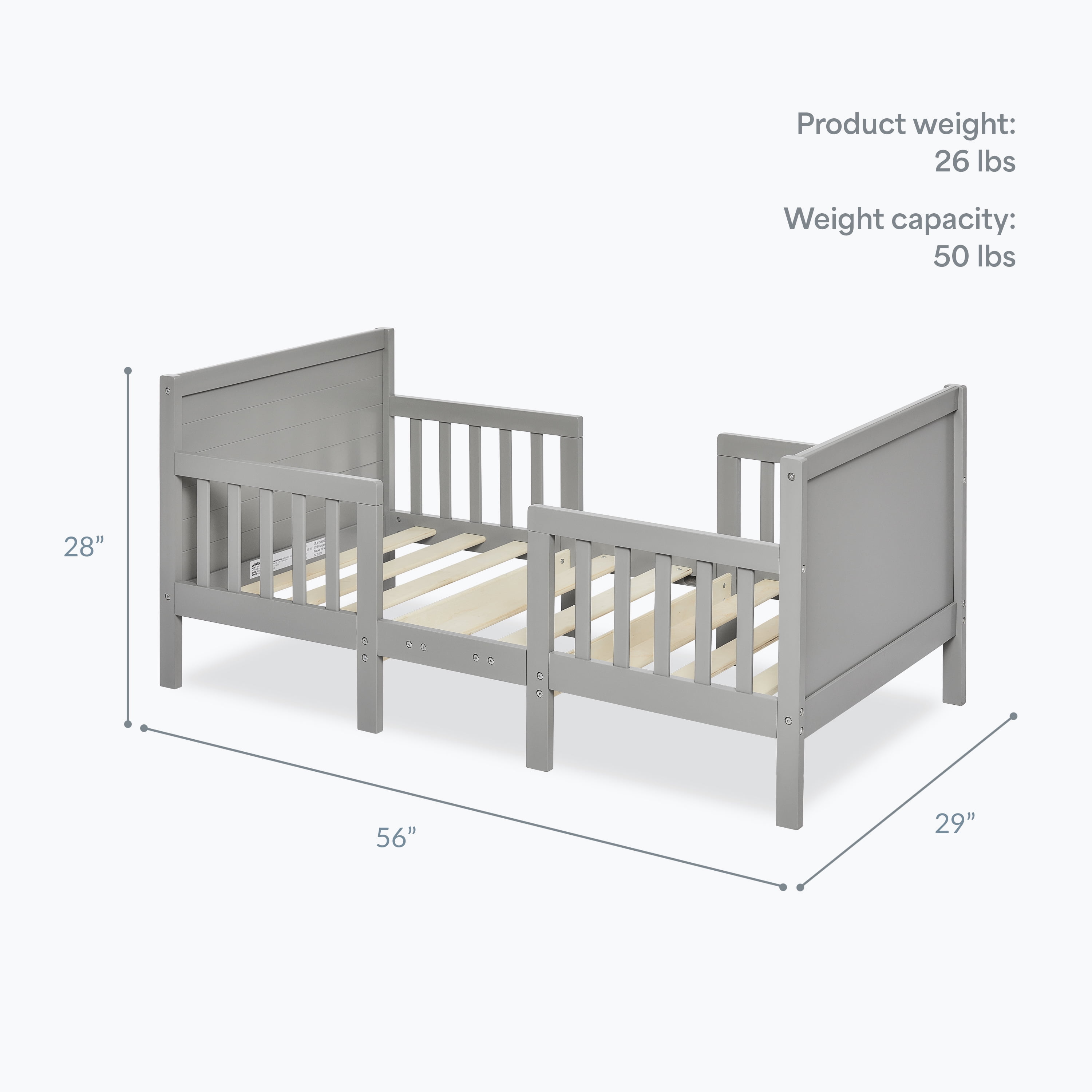 Dream On Me Hudson 3 in 1 Convertible Toddler Bed, Cool Grey