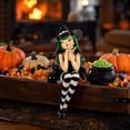 thumbnail image 3 of Green Hair Shelf Sitting Witch Figurine with Black Cat,1PCS Gothic Resin Edge Sitting Witch Statue with Witch Hat,12" Spooky Fall Halloween Decor for Tabletop& Bookshelf, 3 of 5