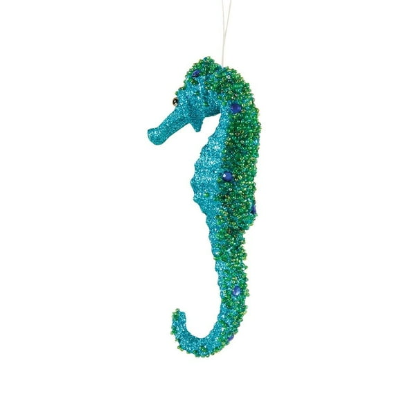 Teal Glitter SEAHORSE Coastal Christmas Ornament by Gallerie II