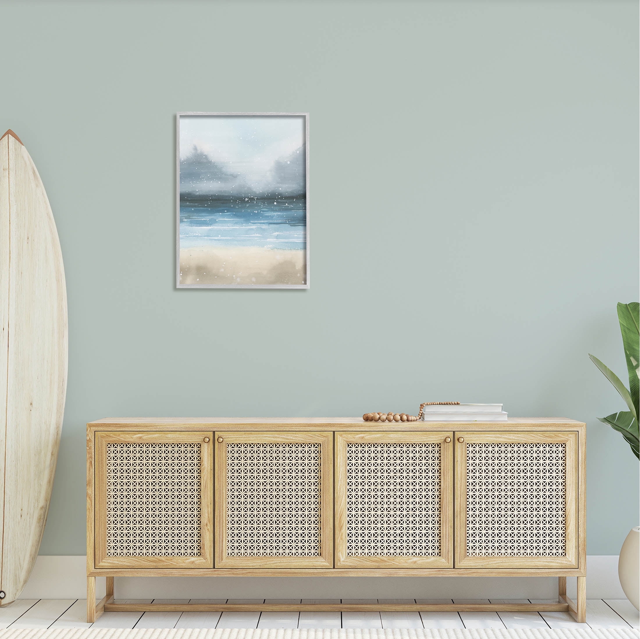 Stupell Industries Beach Snowfall Ocean Shore Graphic Art Gray Framed Art Print Wall Art, Design by Grace Popp