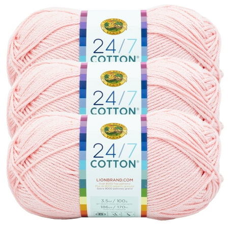 UPC: 0842093129271 | Lion Brand Yarn 24-7 Cotton Pink Lemonade Medium Mercerized Cotton Pink Yarn 3 Pack