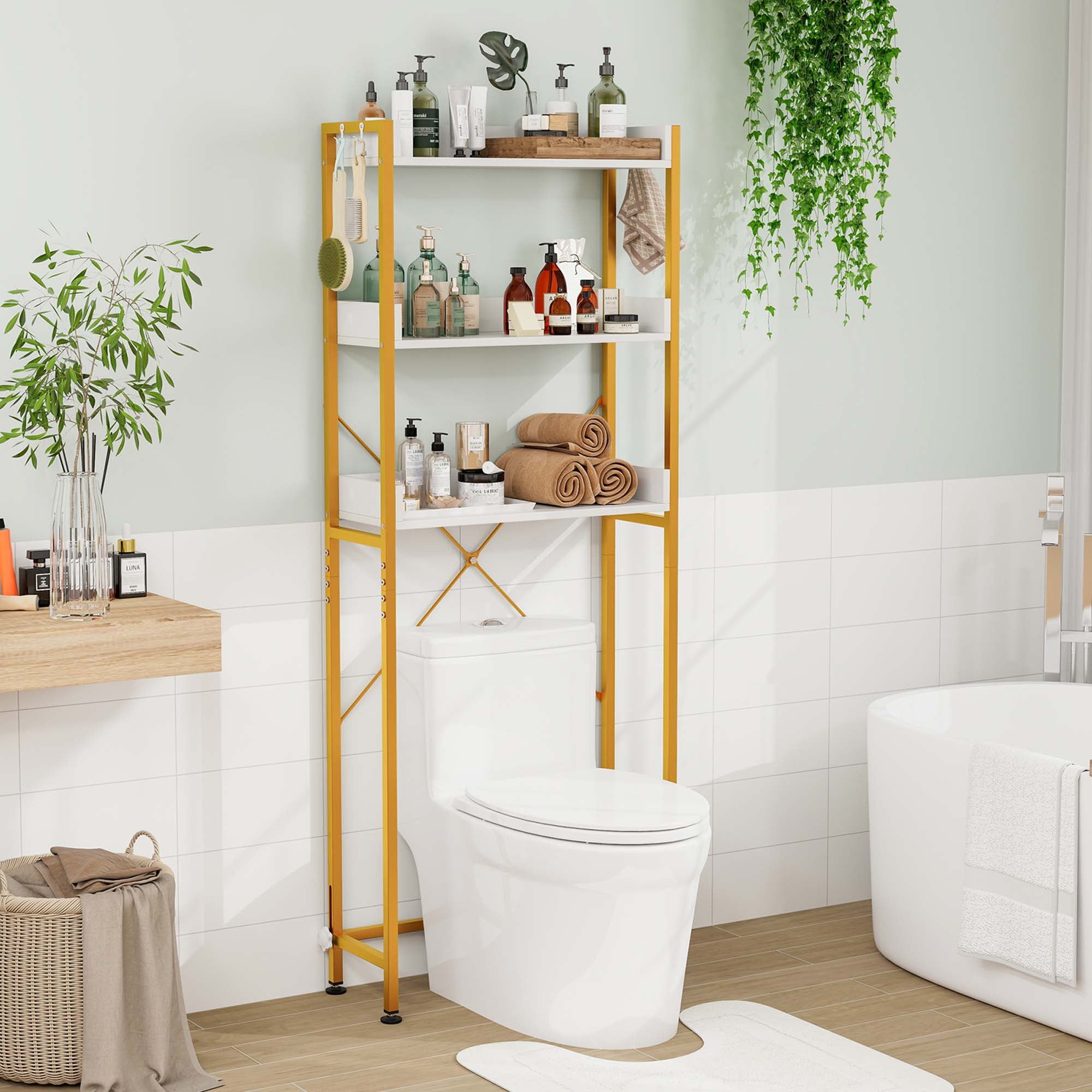 Costway 3Tier OverTheToilet Bathroom Shelf Metal Frame Space Saver Rack with 4 Hooks  (图2) Costway 3Tier OverTheToilet Bathroom Shelf Metal Frame Space Saver Rack with 4 Hooks  (图2)