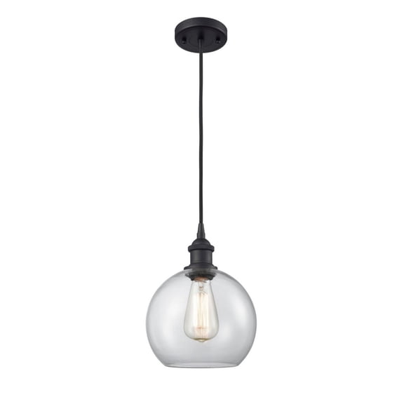 516-1P-BK-G122-8 Innovations Lighting Athens - 1 Light Mini Pendant In Industrial Style-10 Inches Tall and 8 Inches Wide-Matte Black Finish-Clear
