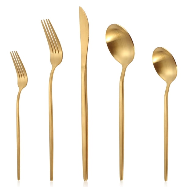 Juego De Cubiertos De Acero Inoxidable Lazahome Para 8 Cubiertos De Oro Mate Juego De Cubiertos De 40 Piezas Juego De Utensilios De Cocina Que Incluye Juego De Cucharas Y Tenedores Acabado Pulido Sati