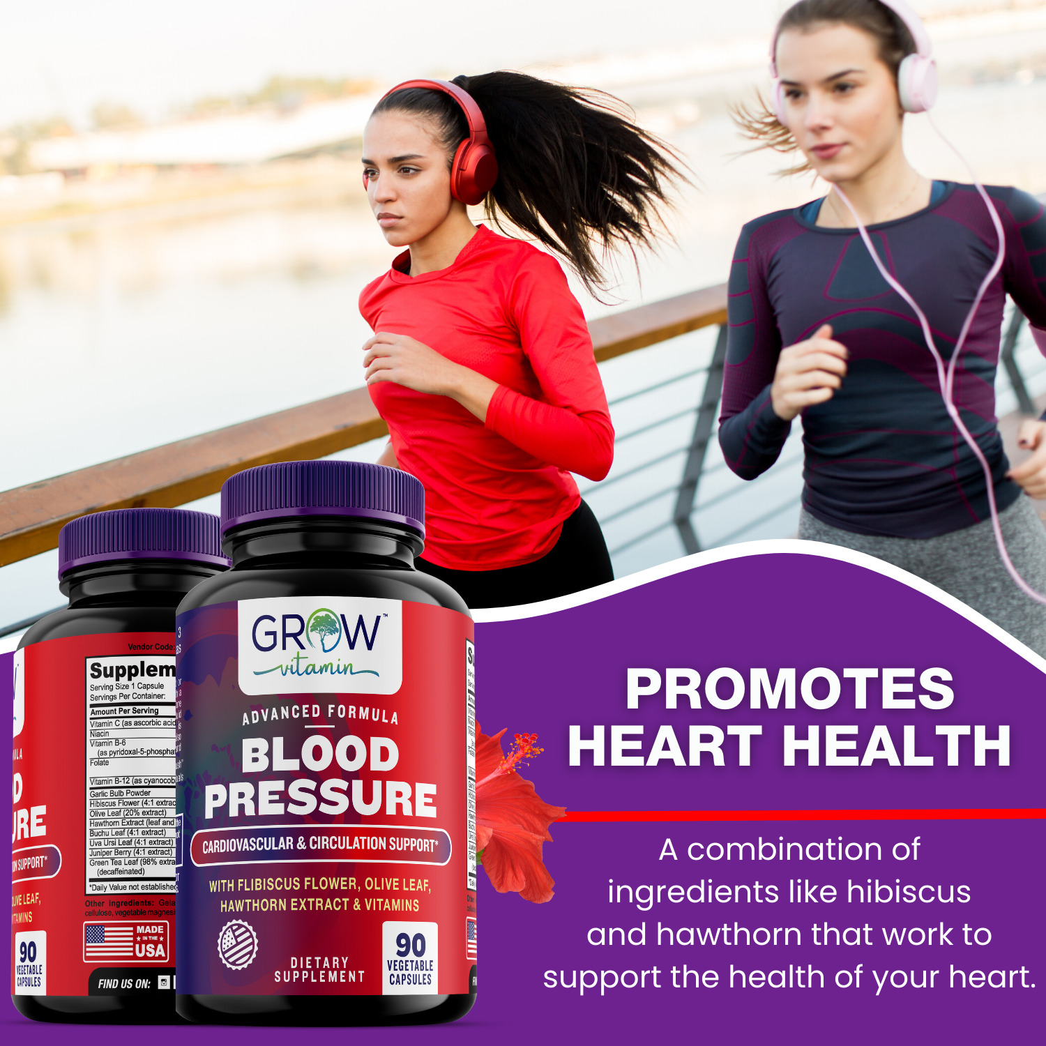 Grow Vitamin Blood Pressure Supplement for Cardiovascular Circulation and Endurance - 90 Capsules