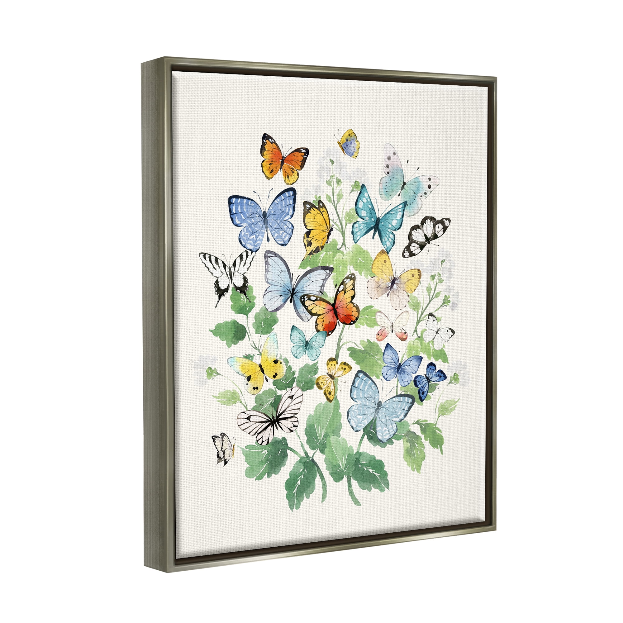 Stupell Industries Butterflies & Spring Florals Animals & Insects Painting Gray Floater Framed Art Print Wall Art, 25 x 31