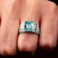 thumbnail image 2 of Dazzlingdaimonds Jewels 14K White Gold Plated 1.50 Ct Emerald Cut Blue Topaz Wedding Engagement Band Pinky Ring 925 Sterling Silver For Men's -5.5, 2 of 3