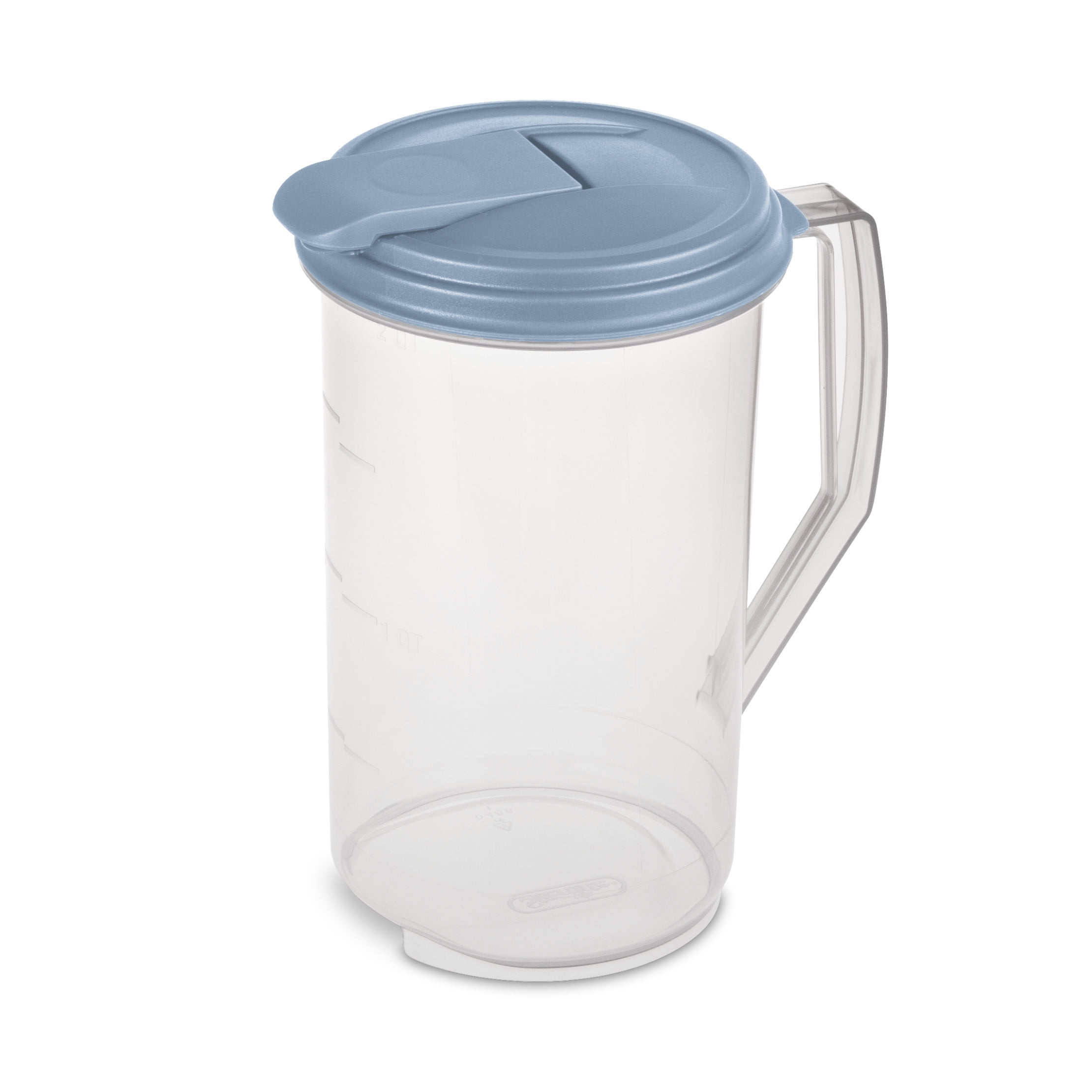 (2 pack) Sterilite, Pitcher, 2 Quart Round Pitcher, Clear Plastic, Flip-top Spout, Light Blue, plastic, 2 quart, useful for everyday beverage storage.