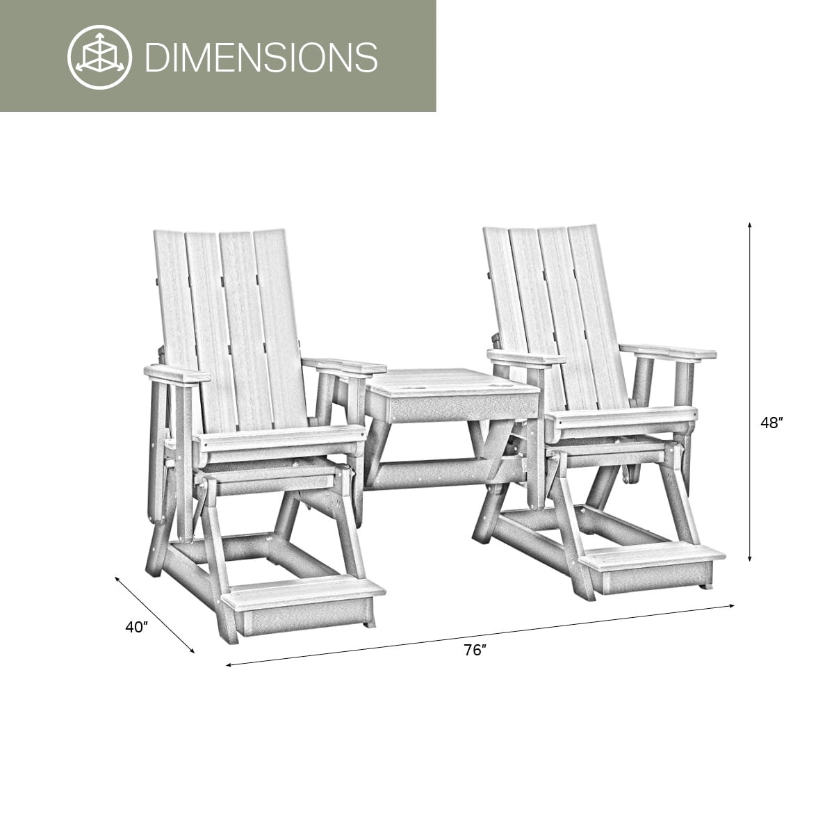American Furniture Classics Model 416BZWT-K Brandon Balcony Height Double Glider with Center Table in Brazilian Walnut on a White Base