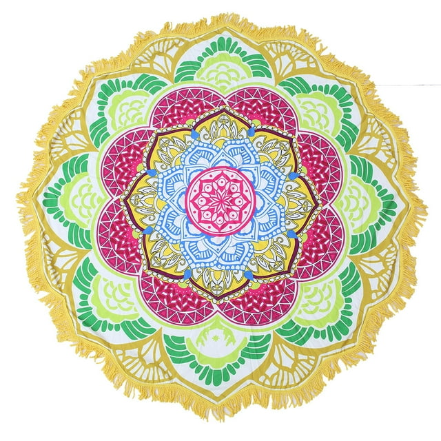 Toalla de playa con cojín, bola colgante, borla, toalla de baño redonda, esterilla de yoga, toalla de playa colorida con forma de loto, manta, chal