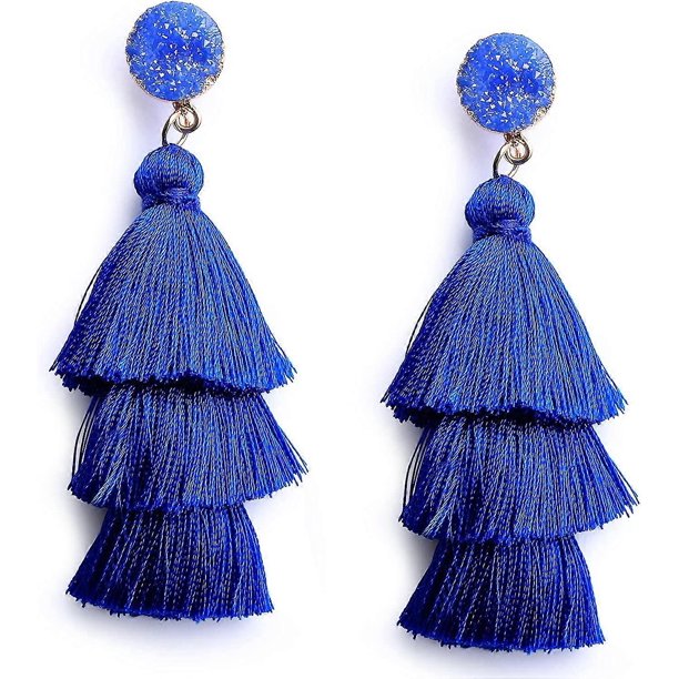 Pendientes de borlas en capas de colores, pendientes colgantes con borlas en capas bohemias, pendientes druzy para mujeres, adolescentes, niñas, regalo de cumpleaños, Navidad y San Valentín ---